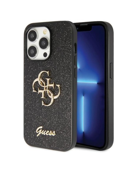 Guess Glitter Script Big 4G dėklas iPhone 14 Pro - juodas Guess Glitter Script Big 4G dėklas iPhone 14 Pro - juodas