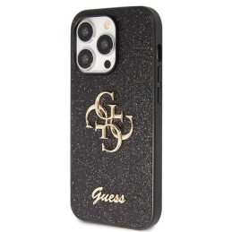 Guess Glitter Script Big 4G dėklas iPhone 14 Pro - juodas