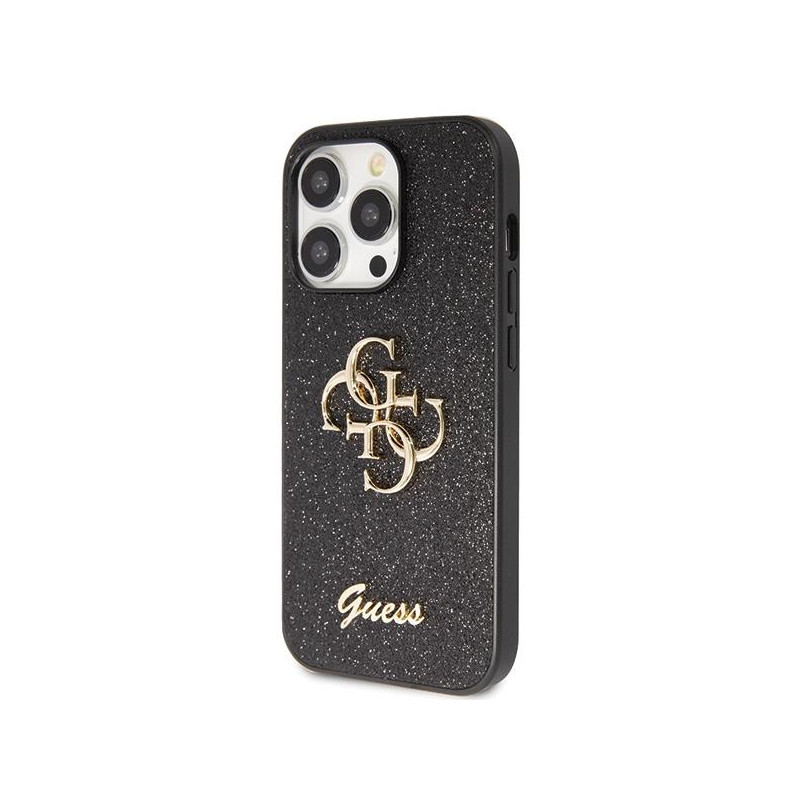 Guess Glitter Script Big 4G dėklas iPhone 14 Pro - juodas