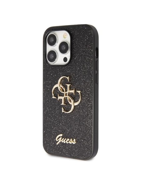 Guess Glitter Script Big 4G dėklas iPhone 14 Pro - juodas Guess Glitter Script Big 4G dėklas iPhone 14 Pro - juodas