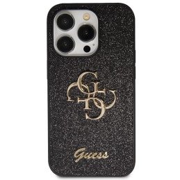 Guess Glitter Script Big 4G dėklas iPhone 14 Pro - juodas