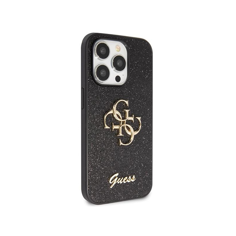 Guess Glitter Script Big 4G dėklas iPhone 14 Pro - juodas