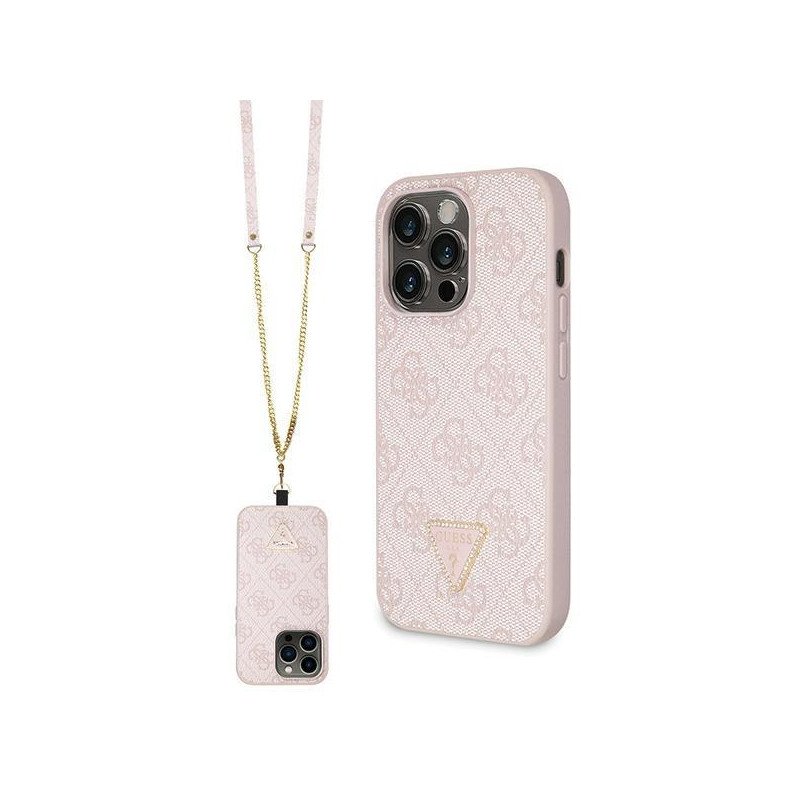 Guess Crossbody 4G metalinis logotipo dėklas iPhone 14 Pro - rožinis Guess Crossbody 4G metalinis logotipo dėklas iPhone 14 Pro - rožinis