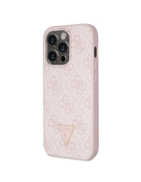 Guess Crossbody 4G metalinis logotipo dėklas iPhone 14 Pro - rožinis