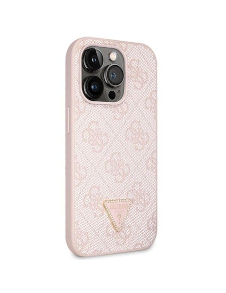 Guess Crossbody 4G metalinis logotipo dėklas iPhone 14 Pro - rožinis