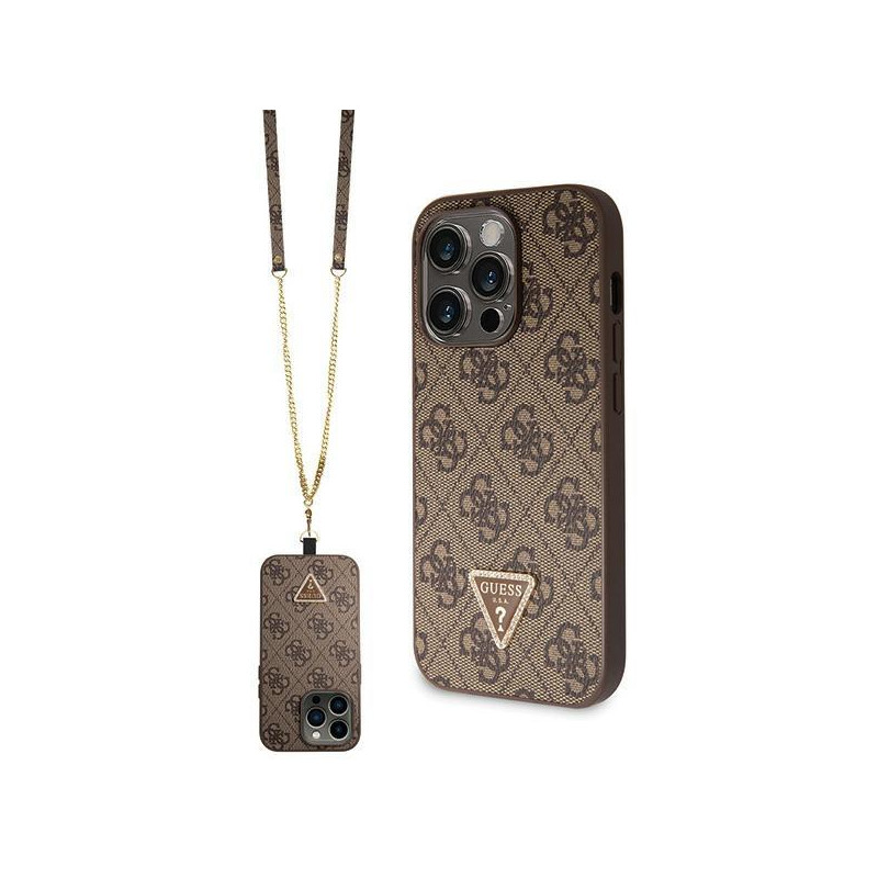 Guess Crossbody 4G Metal Logo dėklas, skirtas iPhone 14 Pro - rudas