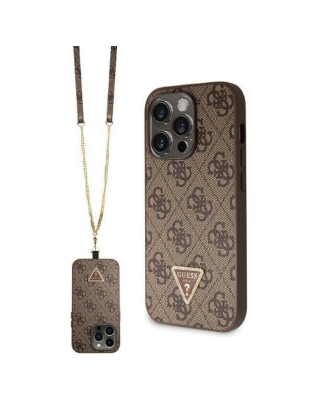Guess Crossbody 4G Metal Logo dėklas, skirtas iPhone 14 Pro - rudas Guess Crossbody 4G Metal Logo dėklas, skirtas iPhone 14 Pro - rudas