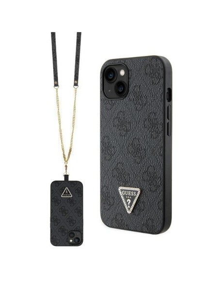 Guess Crossbody 4G metalinis logotipo dėklas iPhone 14 - juodas Guess Crossbody 4G metalinis logotipo dėklas iPhone 14 - juodas