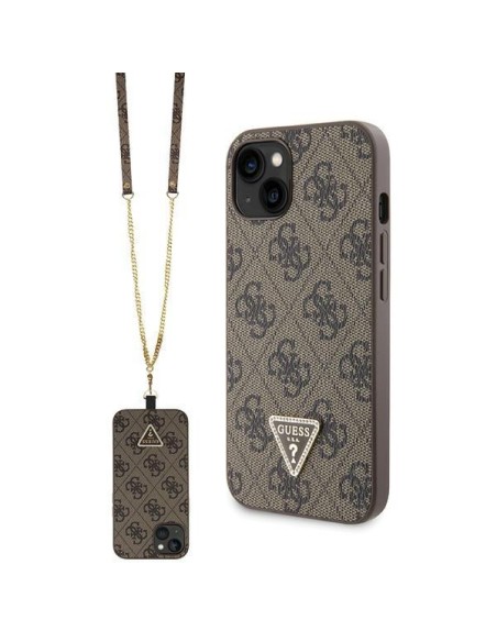 Guess Crossbody 4G metalinis logotipo dėklas iPhone 14 - rudas Guess Crossbody 4G metalinis logotipo dėklas iPhone 14 - rudas