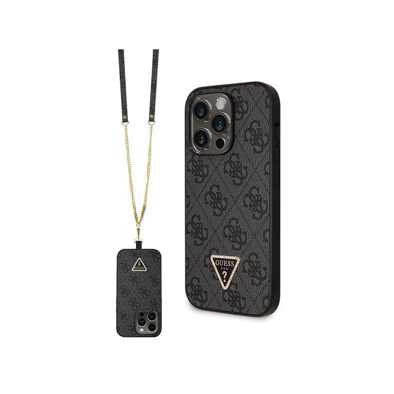 Guess Crossbody 4G metalinis logotipo dėklas, skirtas iPhone 14 Pro Max - juodas Guess Crossbody 4G metalinis logotipo dėklas, skirtas iPhone 14 Pro Max - juodas