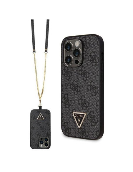 Guess Crossbody 4G metalinis logotipo dėklas, skirtas iPhone 14 Pro Max - juodas Guess Crossbody 4G metalinis logotipo dėklas, skirtas iPhone 14 Pro Max - juodas