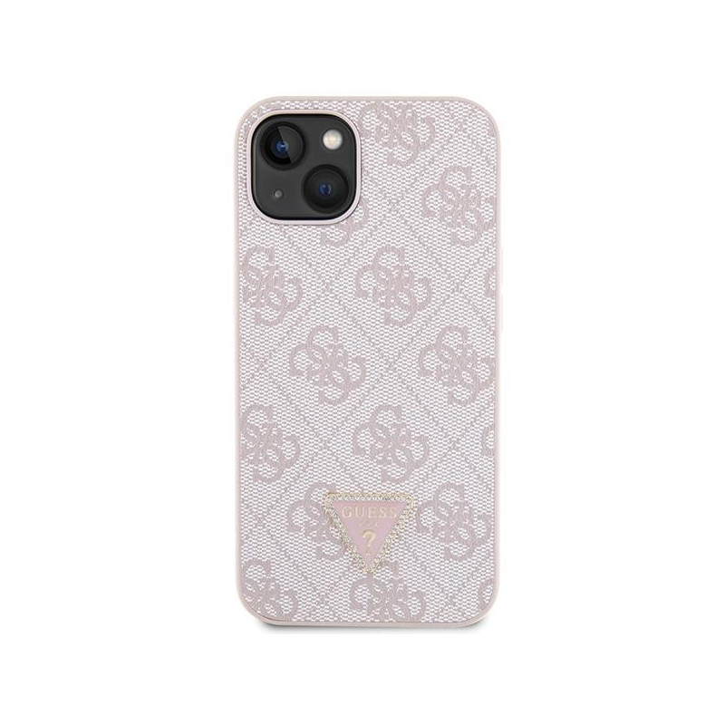 Guess Crossbody 4G metalinis logotipo dėklas, skirtas iPhone 14 Pro Max - rožinis