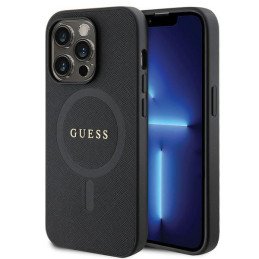 Guess Saffiano MagSafe dėklas iPhone 14 Pro - juodas