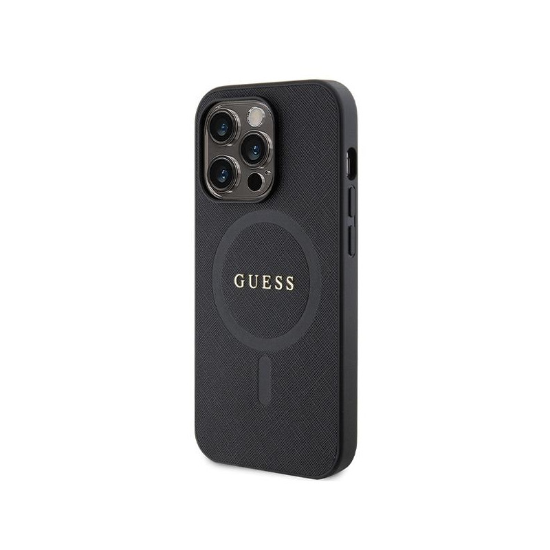 Guess Saffiano MagSafe dėklas iPhone 14 Pro - juodas