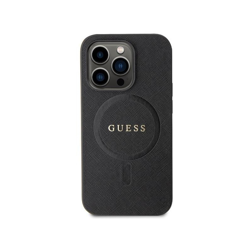 Guess Saffiano MagSafe dėklas iPhone 14 Pro - juodas