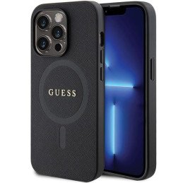 Guess Saffiano MagSafe dėklas iPhone 14 Pro Max - juodas
