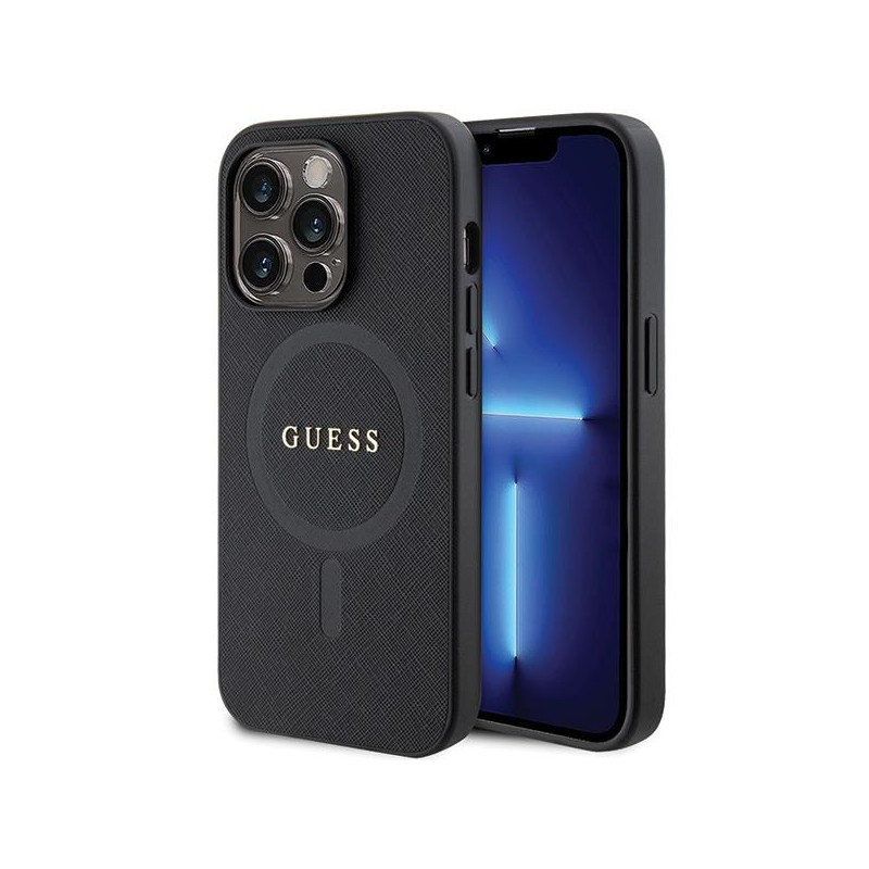 Guess Saffiano MagSafe dėklas iPhone 14 Pro Max - juodas