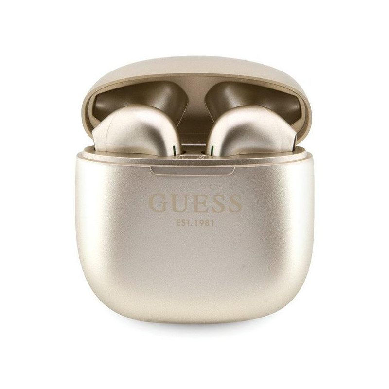 Guess Classic EST Logo TWS Bluetooth ausinės + prijungimo stotelė - auksinė