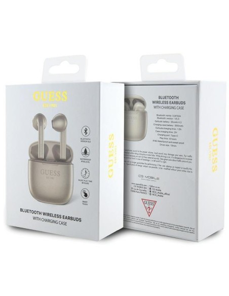 Guess Classic EST Logo TWS Bluetooth ausinės + prijungimo stotelė - auksinė Guess Classic EST Logo TWS Bluetooth ausinės + prijungimo stotelė - auksinė