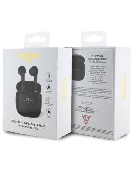 Guess Classic EST Logo TWS Bluetooth ausinės + prijungimo stotelė - juoda Guess Classic EST Logo TWS Bluetooth ausinės + prijungimo stotelė - juoda