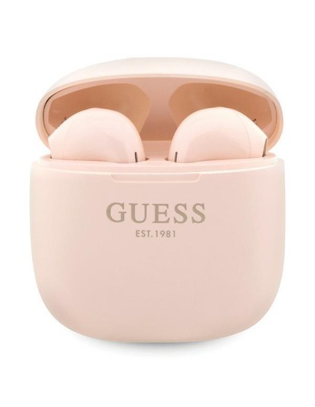 Guess Classic EST Logo TWS Bluetooth ausinės + prijungimo stotelė - rožinė Guess Classic EST Logo TWS Bluetooth ausinės + prijungimo stotelė - rožinė