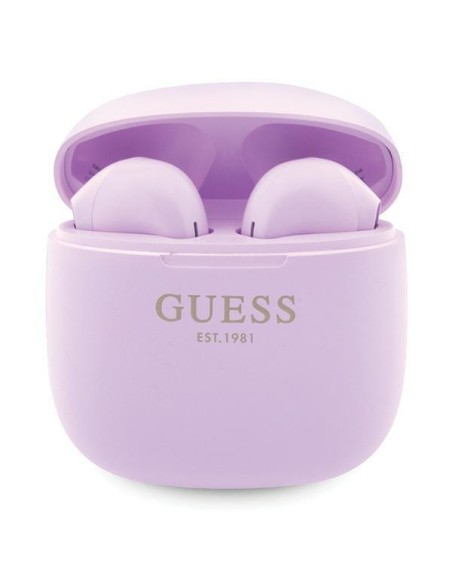 Guess Classic EST Logo TWS Bluetooth ausinės + prijungimo stotelė - violetinė Guess Classic EST Logo TWS Bluetooth ausinės + prijungimo stotelė - violetinė