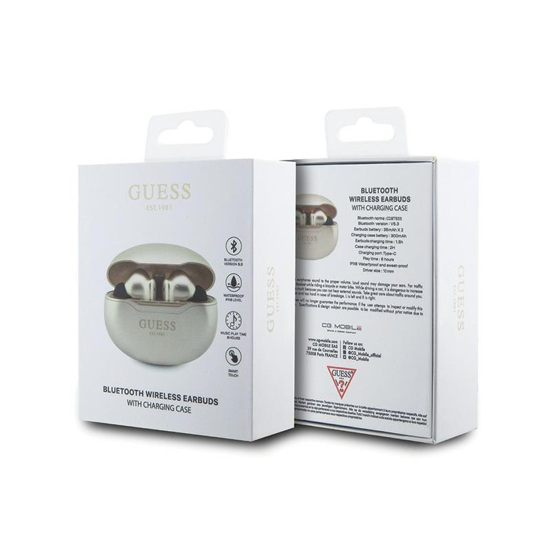 Guess Classic EST TWS Bluetooth ausinės + prijungimo stotelė - auksinė