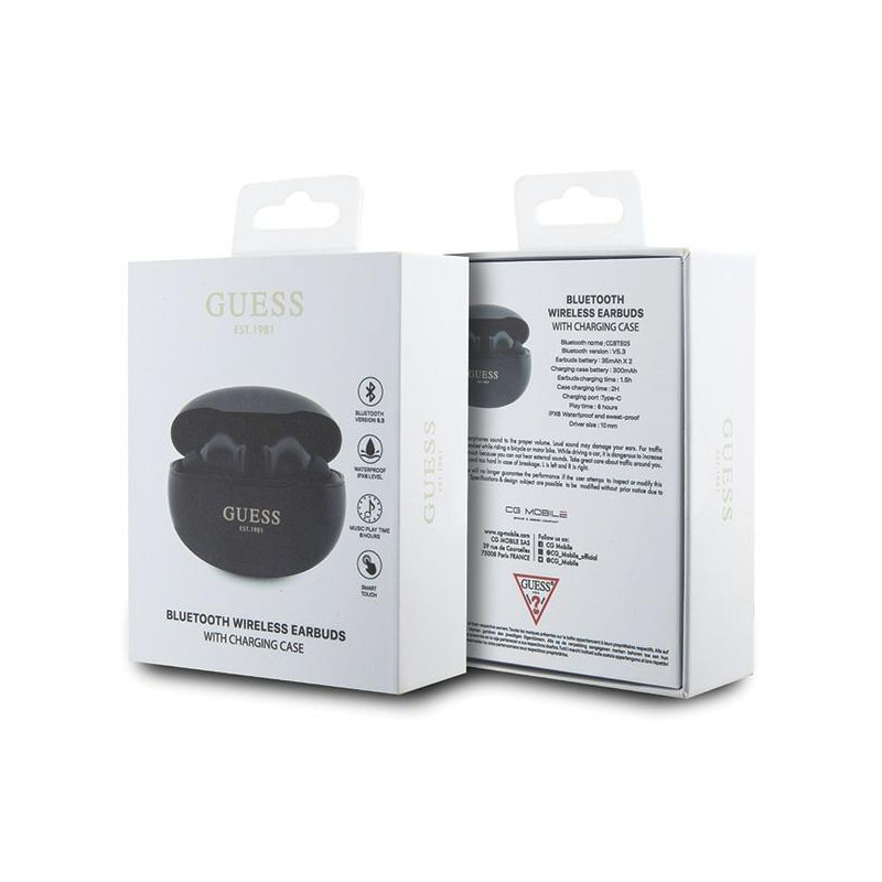 Guess Classic EST TWS Bluetooth ausinės + prijungimo stotelė - juoda