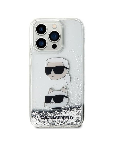 Karl Lagerfeld Liquid Glitter Karl&Choupette Heads dėklas, skirtas iPhone 11 / Xr - sidabras Karl Lagerfeld Liquid Glitter Karl&Choupette Heads dėklas, skirtas iPhone 11 / Xr - sidabras