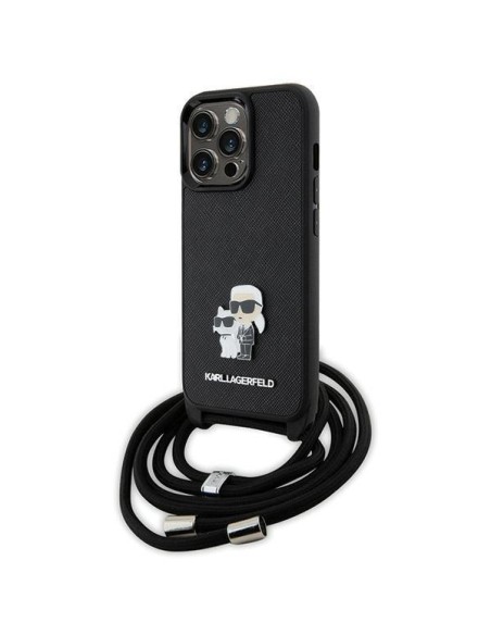 Karl Lagerfeld Crossbody Saffiano Metal Pin Karl&Choupette dėklas, skirtas iPhone 13 Pro / iPhone 13 - juodas Karl Lagerfeld Crossbody Saffiano Metal Pin Karl&Choupette dėklas, skirtas iPhone 13 Pro / iPhone 13 - juodas