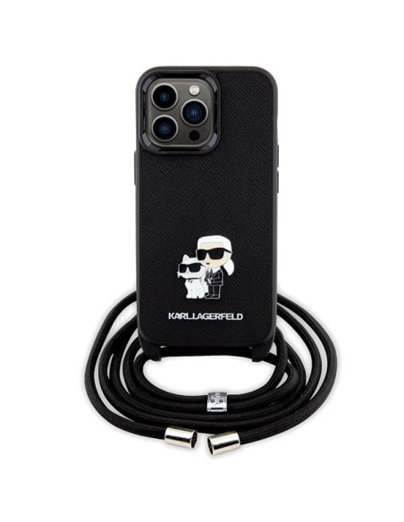 Karl Lagerfeld Crossbody Saffiano Metal Pin Karl&Choupette dėklas, skirtas iPhone 13 Pro / iPhone 13 - juodas Karl Lagerfeld Crossbody Saffiano Metal Pin Karl&Choupette dėklas, skirtas iPhone 13 Pro / iPhone 13 - juodas