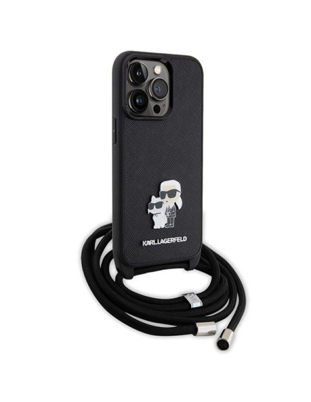 Karl Lagerfeld Crossbody Saffiano Metal Pin Karl&Choupette dėklas, skirtas iPhone 13 Pro / iPhone 13 - juodas Karl Lagerfeld Crossbody Saffiano Metal Pin Karl&Choupette dėklas, skirtas iPhone 13 Pro / iPhone 13 - juodas