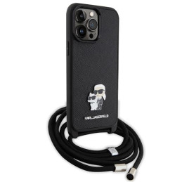 Karl Lagerfeld Crossbody Saffiano Metal Pin Karl&Choupette dėklas, skirtas iPhone 13 Pro Max - juodas