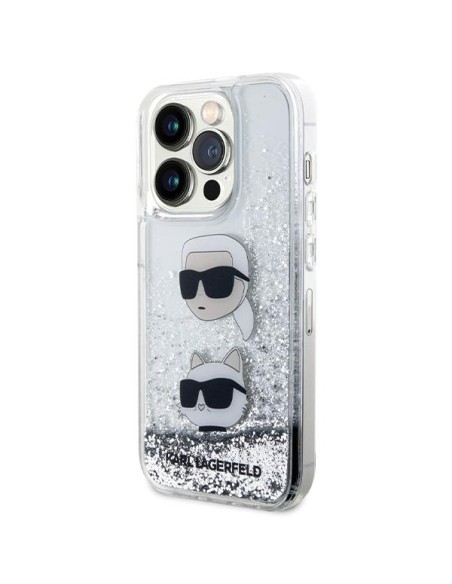 Karl Lagerfeld Liquid Glitter Karl&Choupette Heads dėklas iPhone 14 Pro - sidabrinis Karl Lagerfeld Liquid Glitter Karl&Choupette Heads dėklas iPhone 14 Pro - sidabrinis