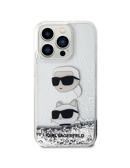 Karl Lagerfeld Liquid Glitter Karl&Choupette Heads dėklas iPhone 14 Pro - sidabrinis Karl Lagerfeld Liquid Glitter Karl&Choupette Heads dėklas iPhone 14 Pro - sidabrinis