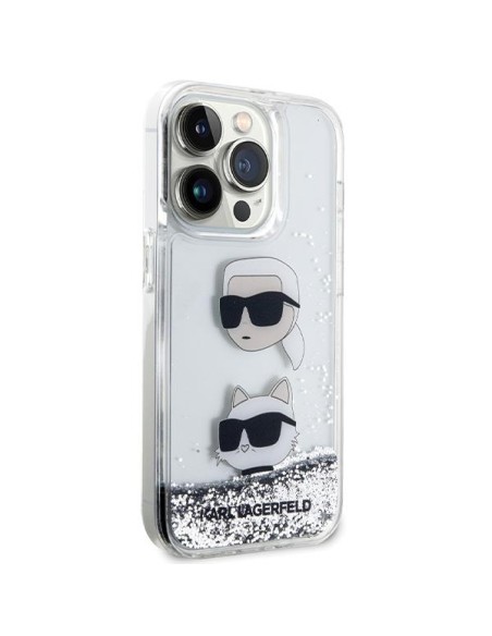 Karl Lagerfeld Liquid Glitter Karl&Choupette Heads dėklas iPhone 14 Pro - sidabrinis Karl Lagerfeld Liquid Glitter Karl&Choupette Heads dėklas iPhone 14 Pro - sidabrinis