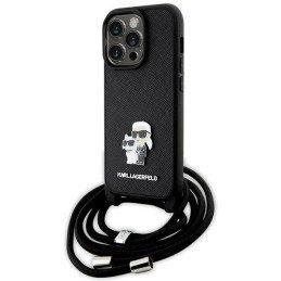 Karl Lagerfeld Crossbody Saffiano Metal Pin Karl&Choupette dėklas iPhone 14 Pro - juodas
