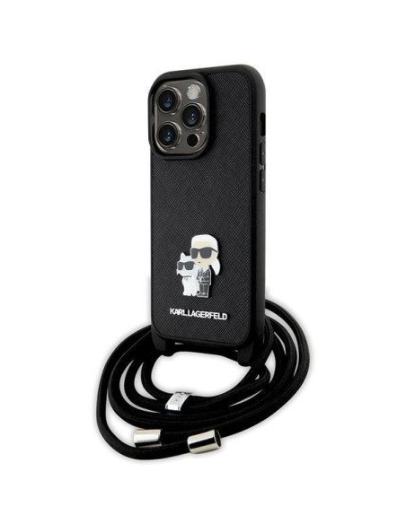 Karl Lagerfeld Crossbody Saffiano Metal Pin Karl&Choupette dėklas iPhone 14 Pro - juodas Karl Lagerfeld Crossbody Saffiano Metal Pin Karl&Choupette dėklas iPhone 14 Pro - juodas