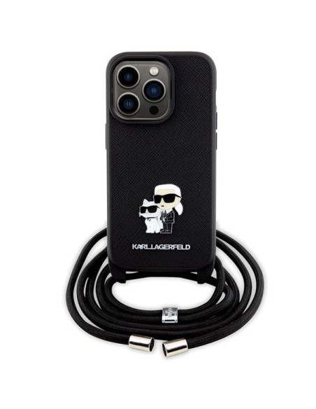 Karl Lagerfeld Crossbody Saffiano Metal Pin Karl&Choupette dėklas iPhone 14 Pro - juodas Karl Lagerfeld Crossbody Saffiano Metal Pin Karl&Choupette dėklas iPhone 14 Pro - juodas