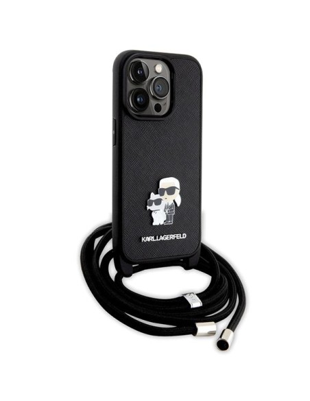 Karl Lagerfeld Crossbody Saffiano Metal Pin Karl&Choupette dėklas iPhone 14 Pro - juodas Karl Lagerfeld Crossbody Saffiano Metal Pin Karl&Choupette dėklas iPhone 14 Pro - juodas