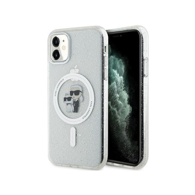 Karl Lagerfeld Karl&Choupette Glitter MagSafe dėklas iPhone 11 / Xr - skaidrus