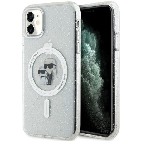 Karl Lagerfeld Karl&Choupette Glitter MagSafe dėklas iPhone 11 / Xr - skaidrus Karl Lagerfeld Karl&Choupette Glitter MagSafe dėklas iPhone 11 / Xr - skaidrus
