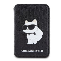 Karl Lagerfeld Saffiano Monogram Choupette MagSafe magnetinė piniginė - juoda