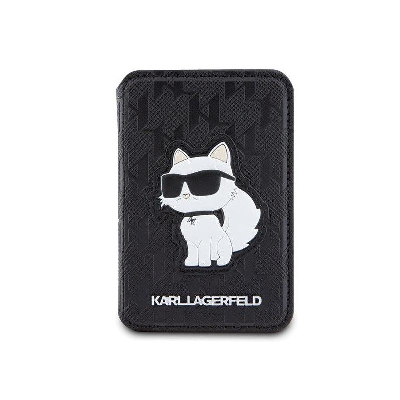 Karl Lagerfeld Saffiano Monogram Choupette MagSafe magnetinė piniginė - juoda