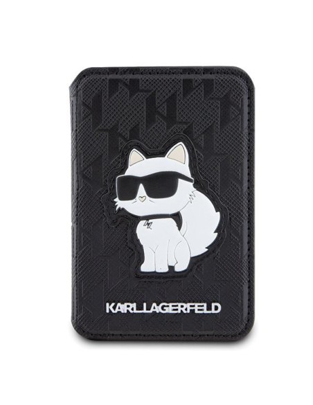 Karl Lagerfeld Saffiano Monogram Choupette MagSafe magnetinė piniginė - juoda