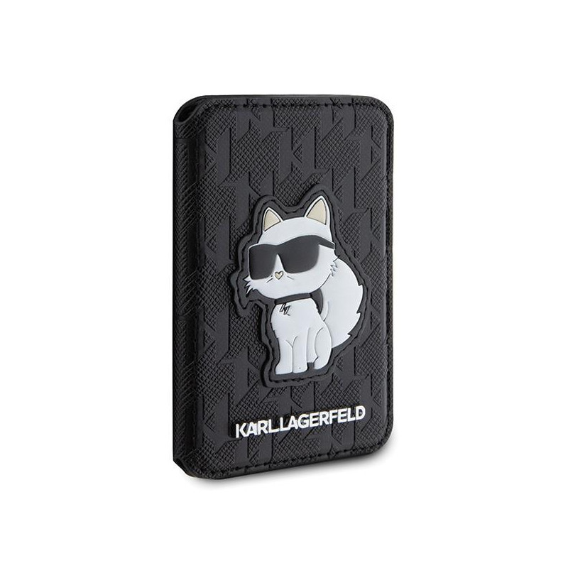 Karl Lagerfeld Saffiano Monogram Choupette MagSafe magnetinė piniginė - juoda