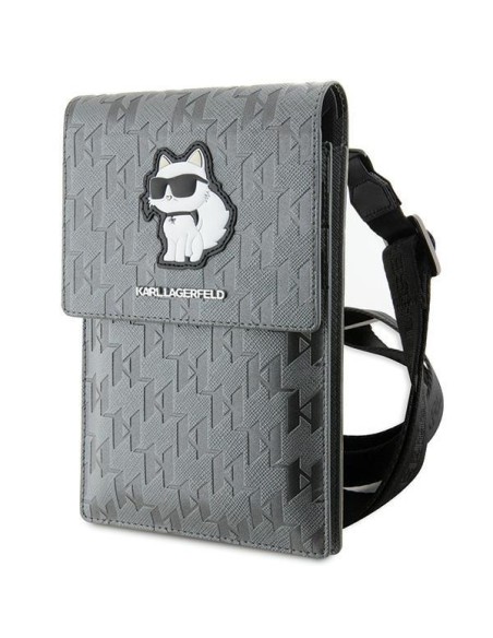 Karl Lagerfeld Saffiano Monogram Choupette krepšys – sidabrinis Karl Lagerfeld Saffiano Monogram Choupette krepšys – sidabrinis