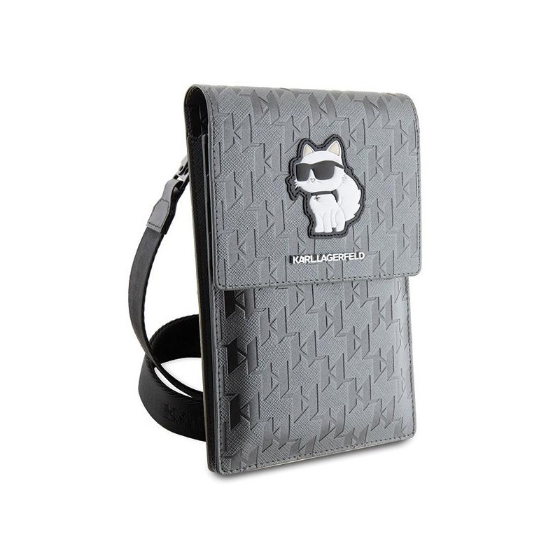 Karl Lagerfeld Saffiano Monogram Choupette krepšys – sidabrinis
