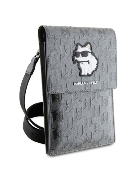 Karl Lagerfeld Saffiano Monogram Choupette krepšys – sidabrinis Karl Lagerfeld Saffiano Monogram Choupette krepšys – sidabrinis