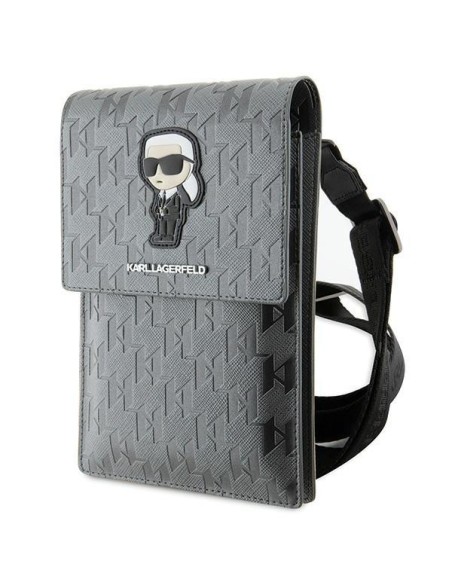 Karl Lagerfeld Saffiano Monogram Ikonik rankinė - sidabrinė Karl Lagerfeld Saffiano Monogram Ikonik rankinė - sidabrinė